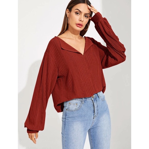 Tops - BOGOFREE! Solid Drop Shoulder Rib-Knit Top